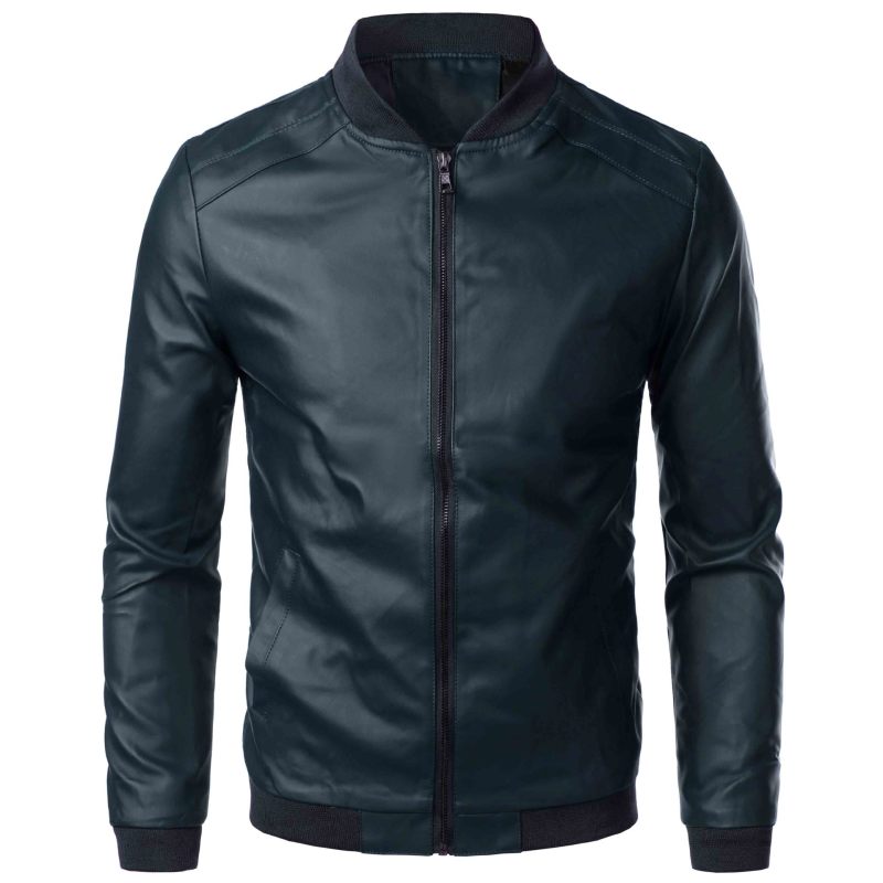 Men's Casual PU Leather Knit Jacket