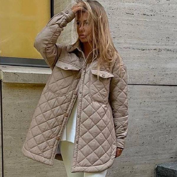 New style women's long buttoned lapel loose warm rhombus cotton jacket