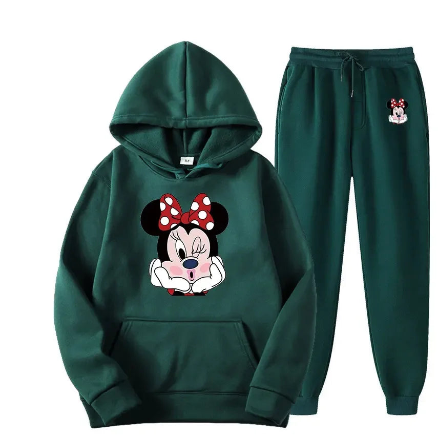 Disney Minnie Women Two Pieces Sets Hoodies Autumn Tracksuit Long Sleeve Casual Women Printing Clothing Hoodie Sweatshirt