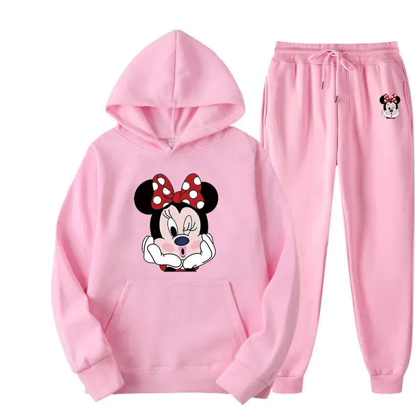 Disney Minnie Women Two Pieces Sets Hoodies Autumn Tracksuit Long Sleeve Casual Women Printing Clothing Hoodie Sweatshirt