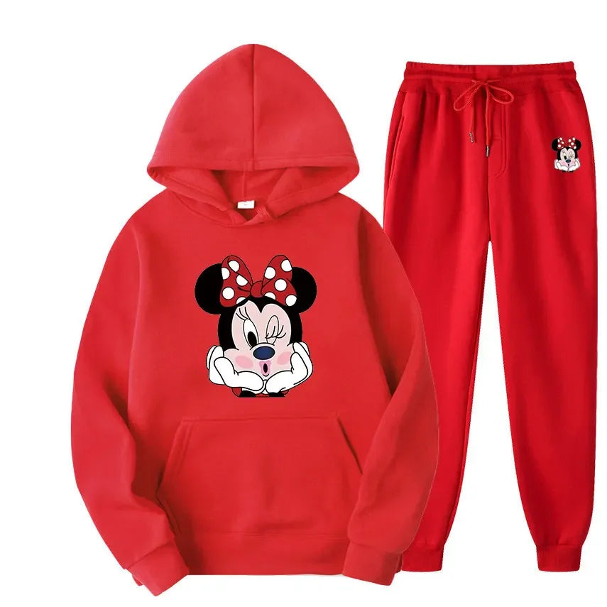 Disney Minnie Women Two Pieces Sets Hoodies Autumn Tracksuit Long Sleeve Casual Women Printing Clothing Hoodie Sweatshirt