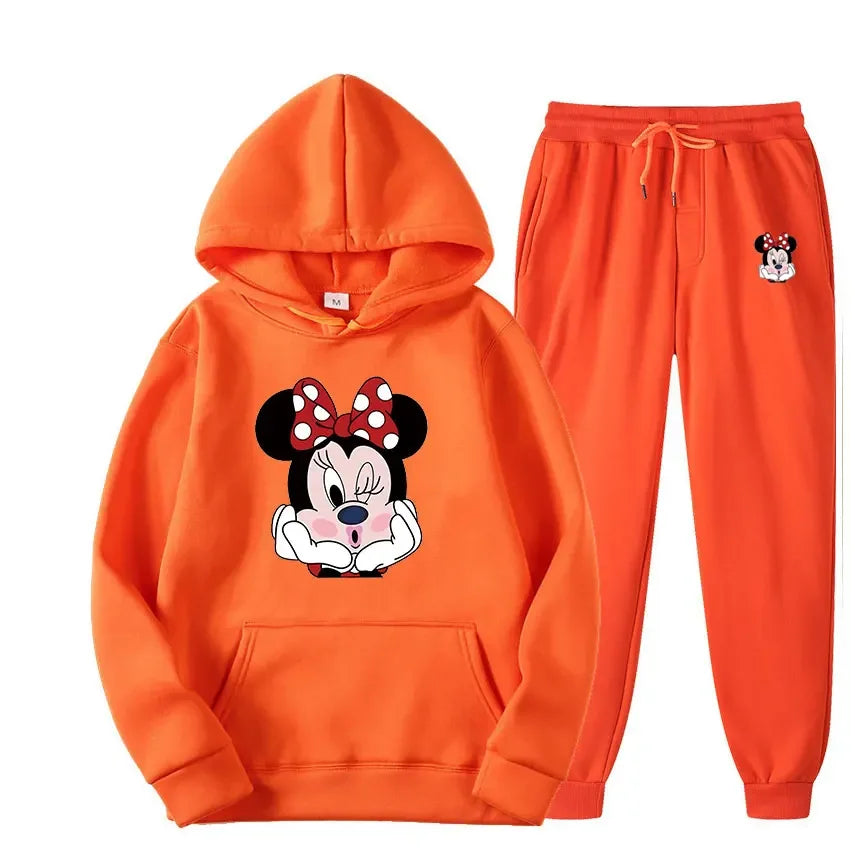 Disney Minnie Women Two Pieces Sets Hoodies Autumn Tracksuit Long Sleeve Casual Women Printing Clothing Hoodie Sweatshirt