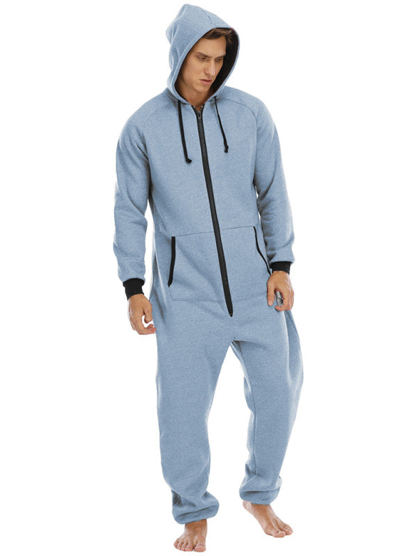 Men's Thickened Sweater Fleece Jumpsuit Pajamas Homewear Casual Suits