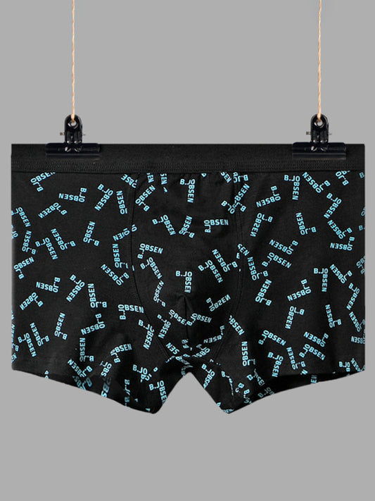 Men's Mid Waist Cotton Breathable Print Boxer Briefs