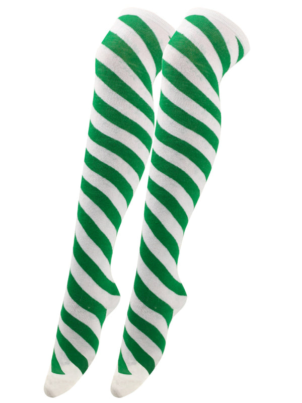 Women's Over Knee Bias Striped Christmas Socks