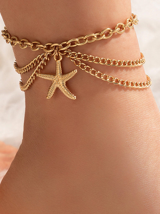 Gold heart-shaped chain anklet tassel snake-shaped pendant three-layer anklet for women