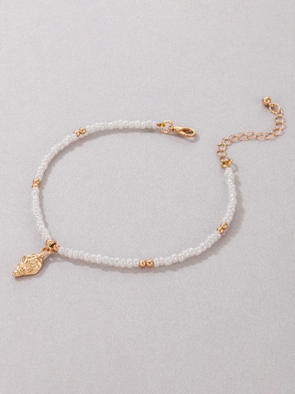 Simple Fashion Jewelry Shell Beaded Single Layer Anklet Beach Wind Rice Beads Foot Decoration