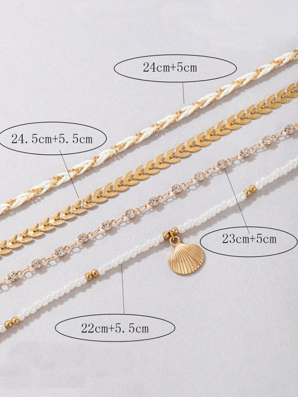 Rice beads beaded rope shell four-layer anklet Geometric aircraft chain multi-layer foot decoration