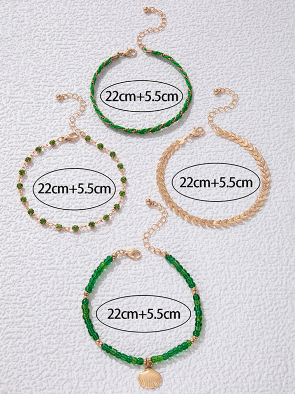 Rice beads beaded rope shell four-layer anklet Geometric aircraft chain multi-layer foot decoration