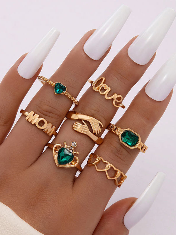 Retro personalized fashion metal diamond love palm ring multi-piece set