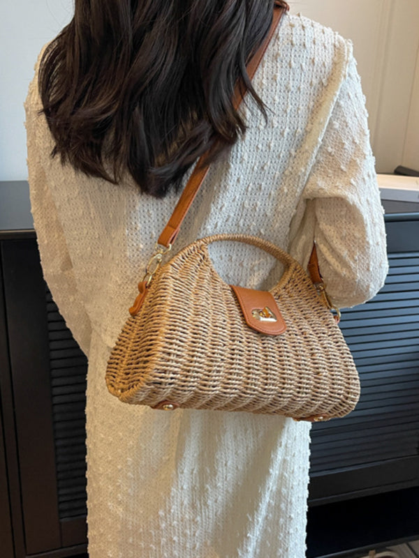 New Mori Fashion Straw Contrasting Color Tote Bag