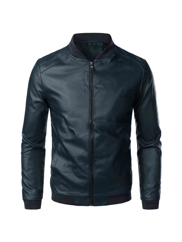 Men's Casual PU Leather Knit Jacket