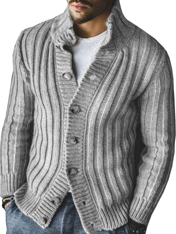 Casual Single Breasted Knit Sweater Lapel Long Sleeve Sweater Jacket Men