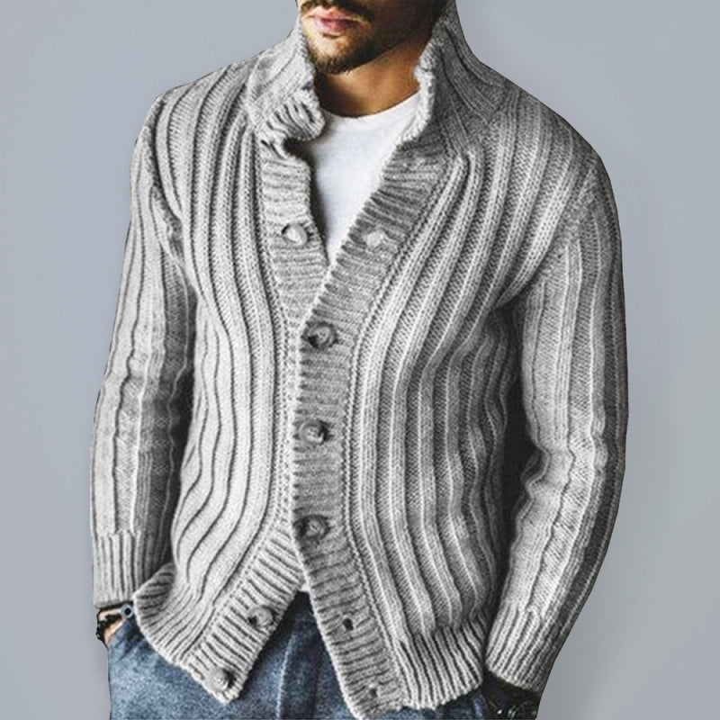 Casual Single Breasted Knit Sweater Lapel Long Sleeve Sweater Jacket Men