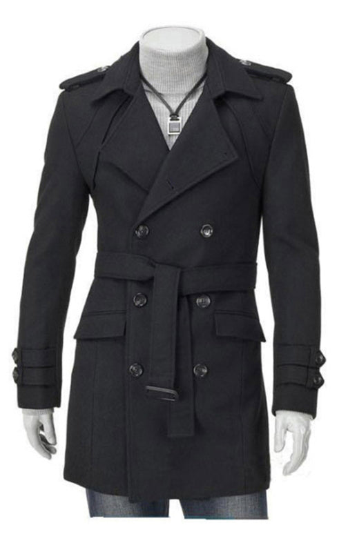 Men's Mid-length Trench Coat Slim Fit Large Thick Woolen Coat