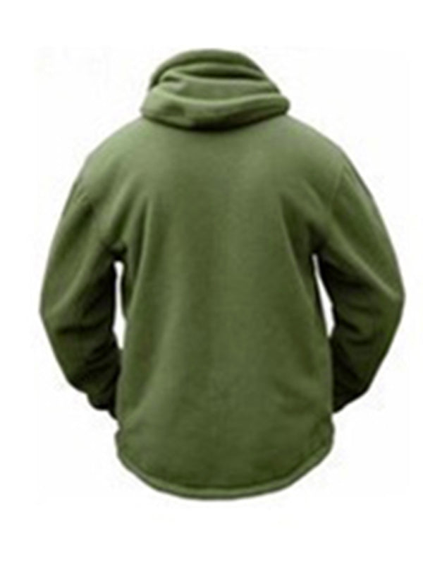 Men's Outdoor Warm Liner Fleece Jacket Cold-Proof Jacket Wind Hood Solid Color Hooded Jacket