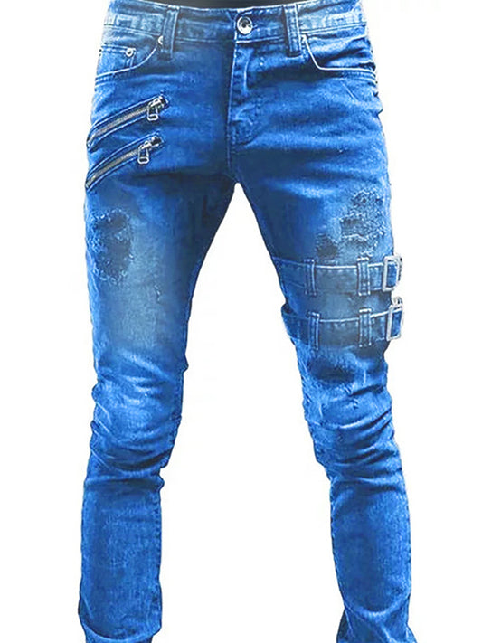 Classic Men's Cotton Blend Solid Denim Jeans with Slant Pockets