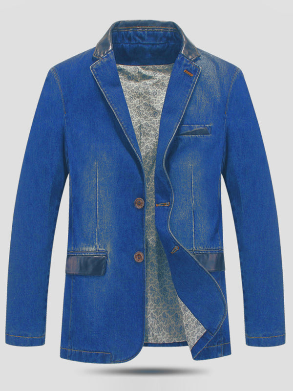 Men's Casual Denim Patchwork Suit Jacket