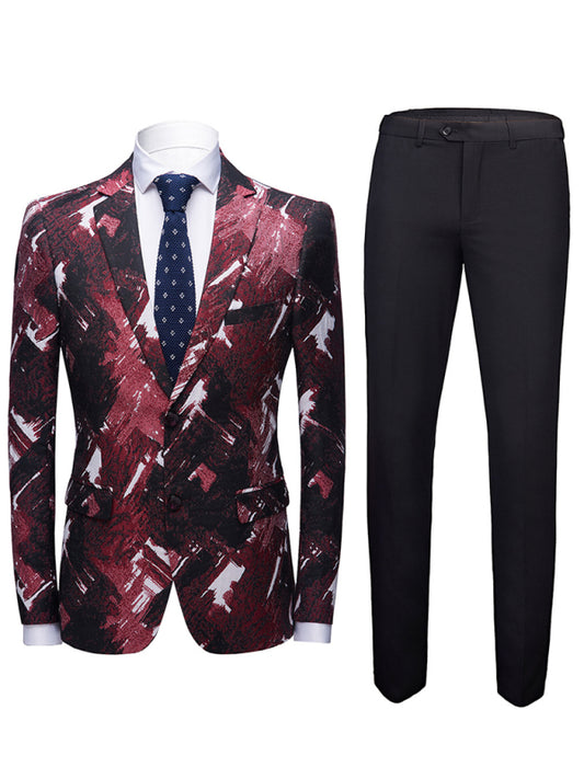 Abstract Print Lapel Collar Blazer Suit Set