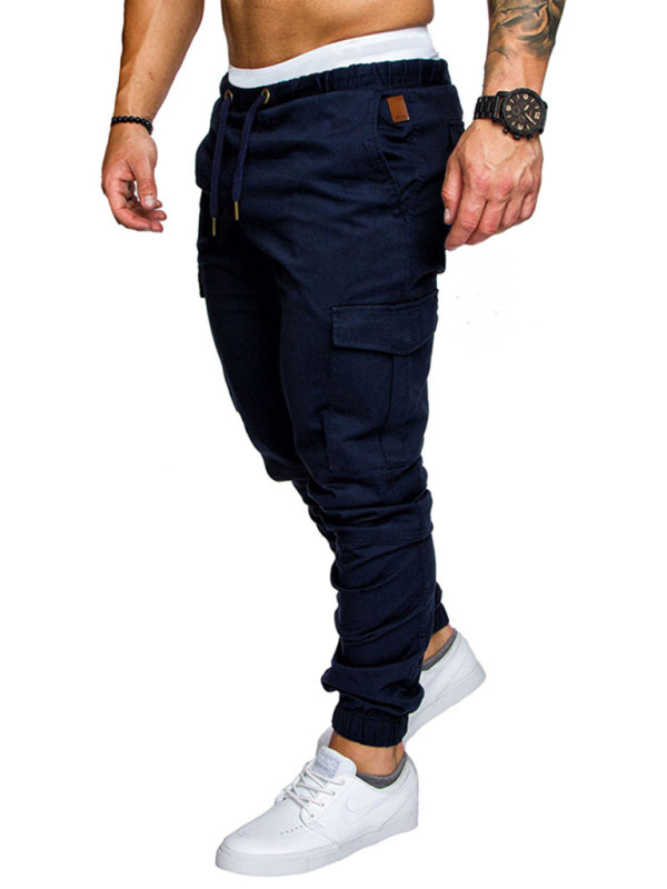 Men's Solid Color Casual Tether Elastic Sports Baggies Men's Trousers