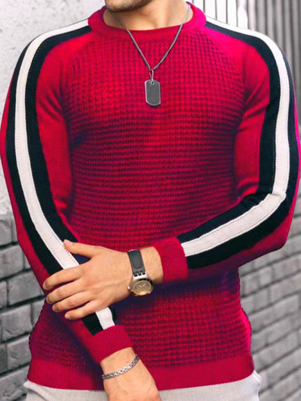 Round neck color contrast t-shirt men's casual loose bottoming sweater