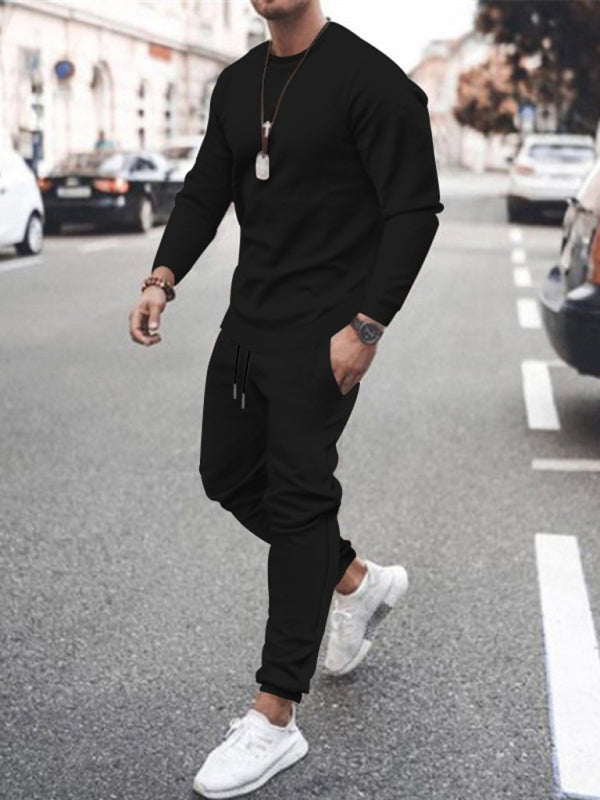 Long-sleeved casual suit men's solid color trendy sports suit