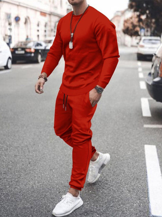 Long-sleeved casual suit men's solid color trendy sports suit