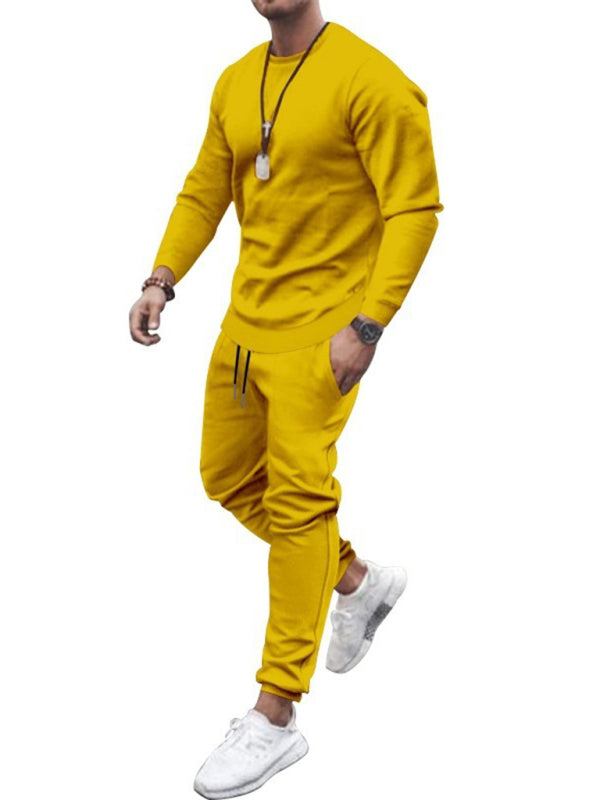 Long-sleeved casual suit men's solid color trendy sports suit