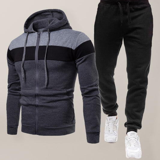 Men's color block long sleeve hooded sweatshirt sets