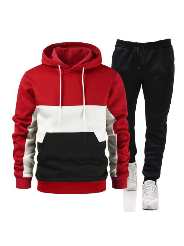 Spliced color men's hoodie sweatshirt loose casual suit