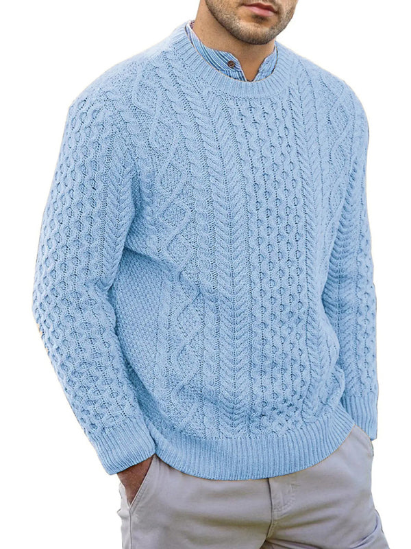 Men's round neck pullover knitted cable sweater