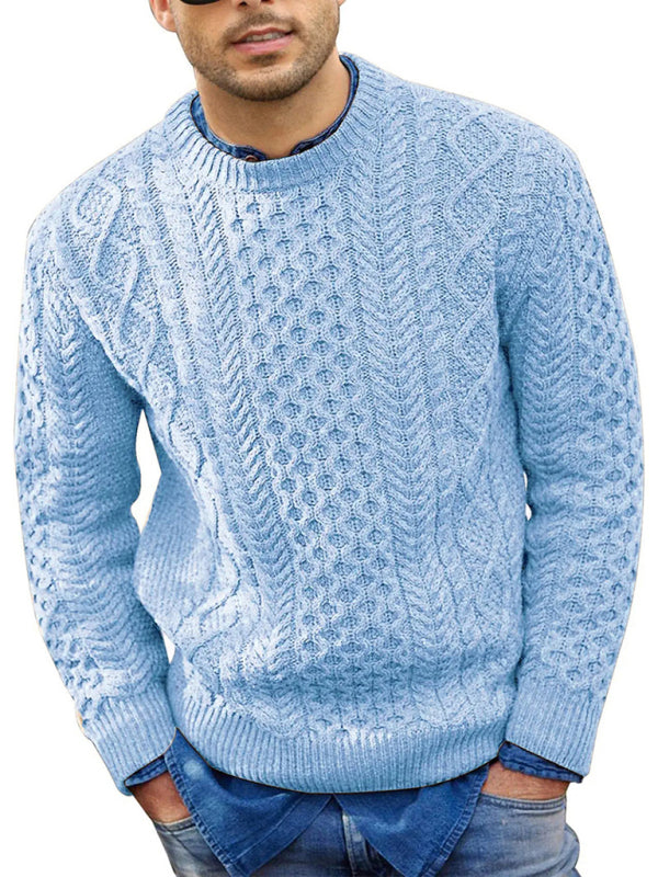 Men's round neck pullover knitted cable sweater