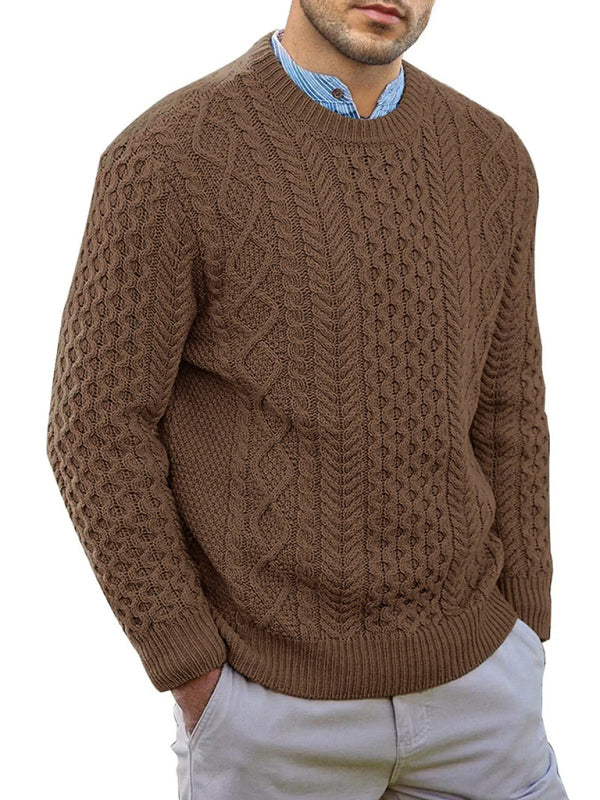 Men's round neck pullover knitted cable sweater