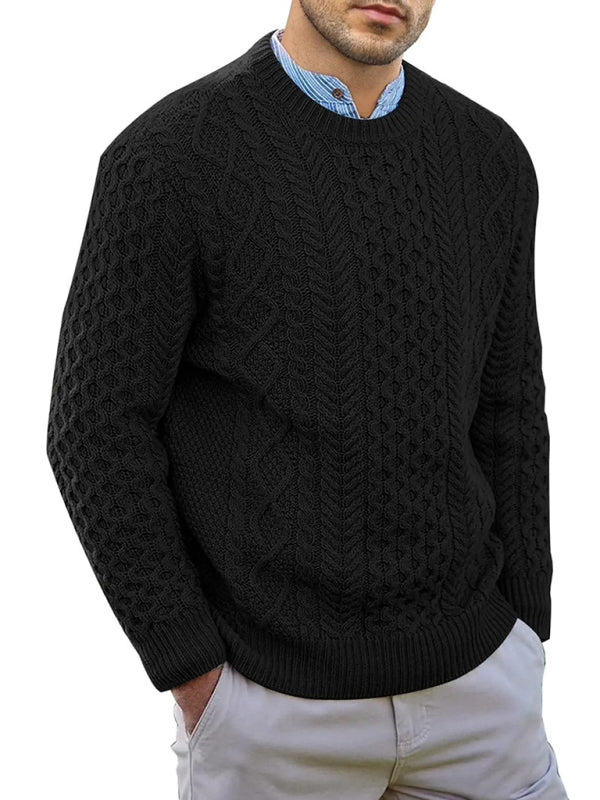 Men's round neck pullover knitted cable sweater