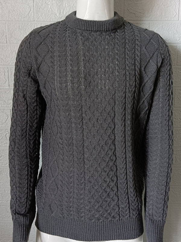 Men's round neck pullover knitted cable sweater