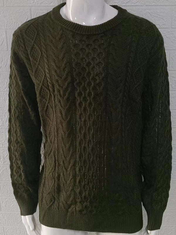 Men's round neck pullover knitted cable sweater