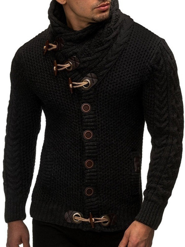 men's knitted jacket turtleneck button sweater