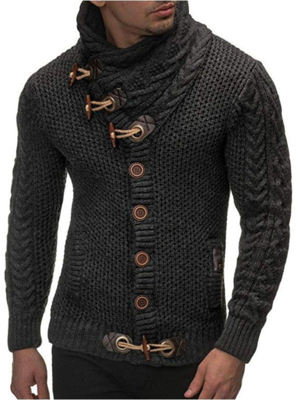 men's knitted jacket turtleneck button sweater