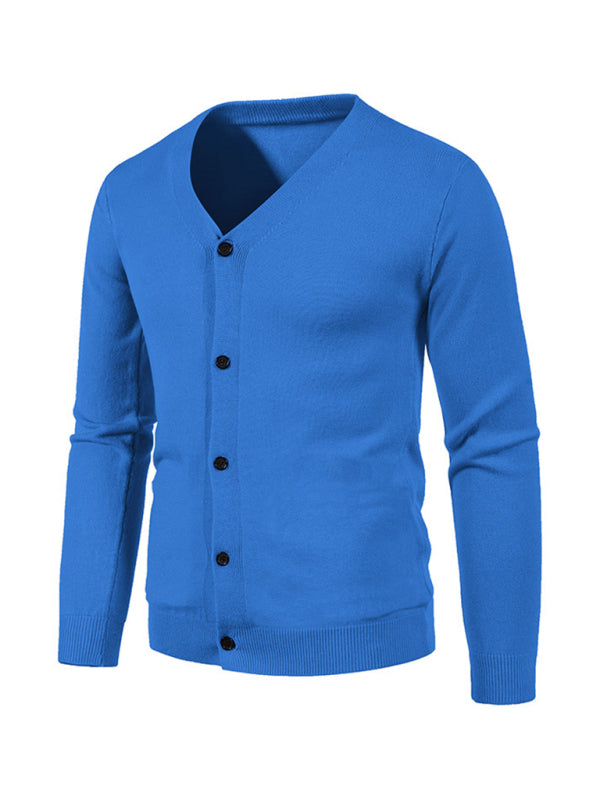 New men's casual solid color V-neck sweater cardigan sweater