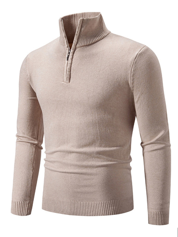 Men's casual solid color sweater half zipper pullover stand collar sweater