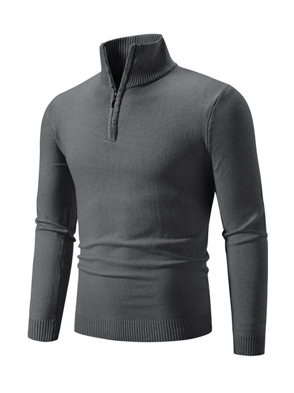 Men's casual solid color sweater half zipper pullover stand collar sweater