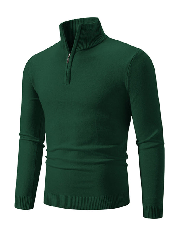 Men's casual solid color sweater half zipper pullover stand collar sweater