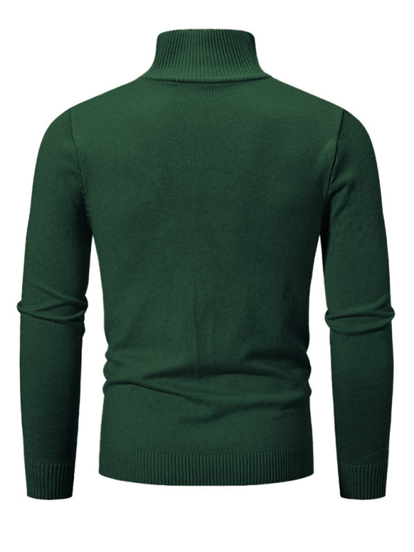 Men's casual solid color sweater half zipper pullover stand collar sweater