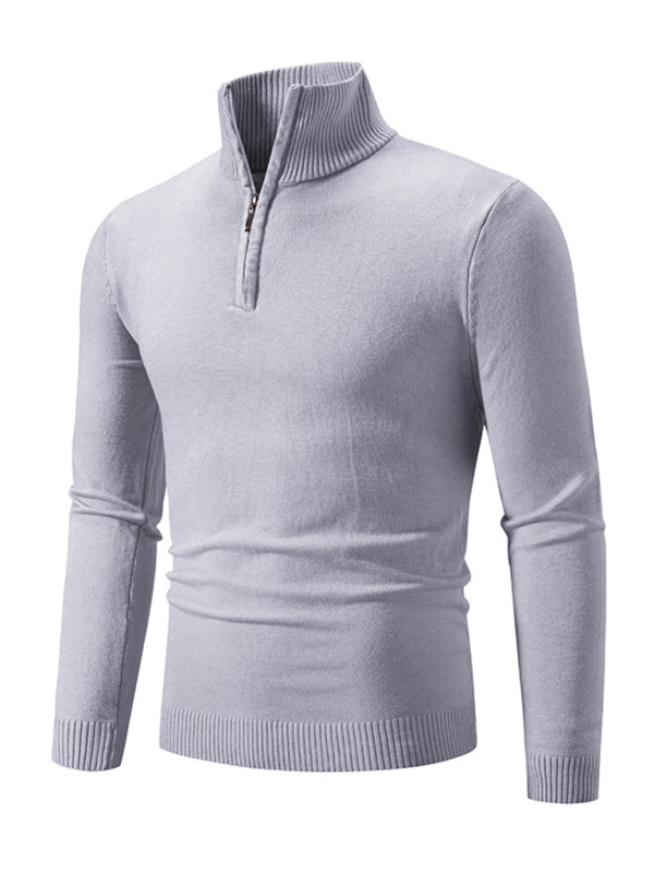 Men's casual solid color sweater half zipper pullover stand collar sweater