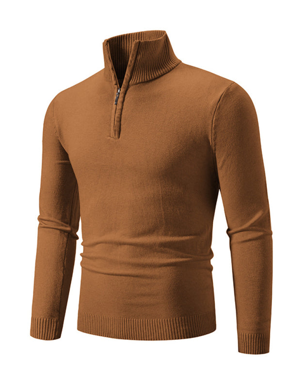 Men's casual solid color sweater half zipper pullover stand collar sweater