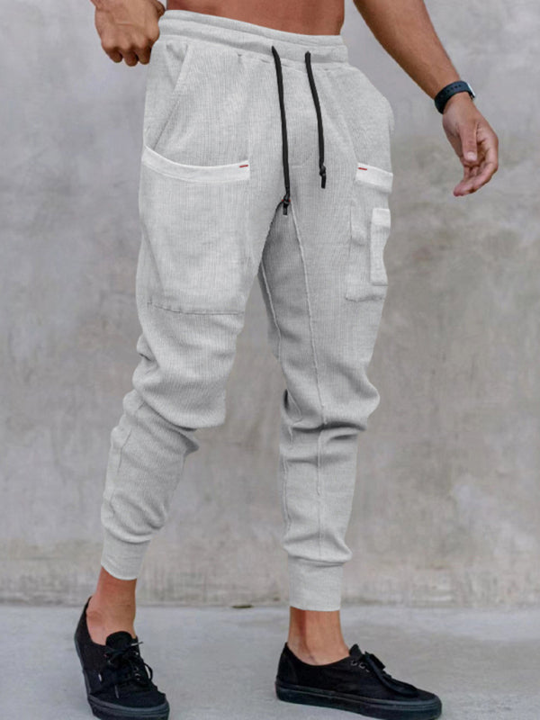 Men's new sports pants, loose legged, multi-pocket casual trousers