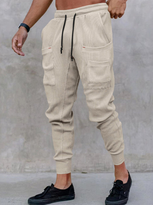 Men's new sports pants, loose legged, multi-pocket casual trousers