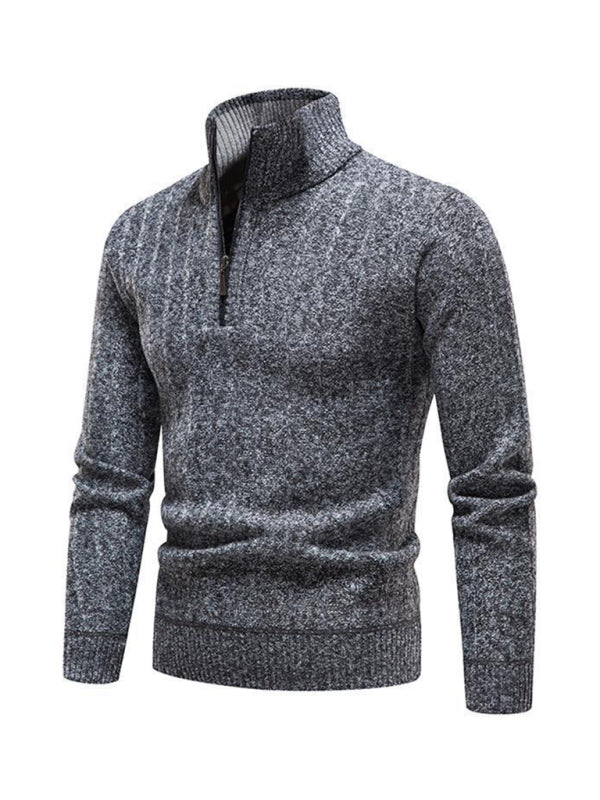 Men's stand collar zipper half cardigan sweater