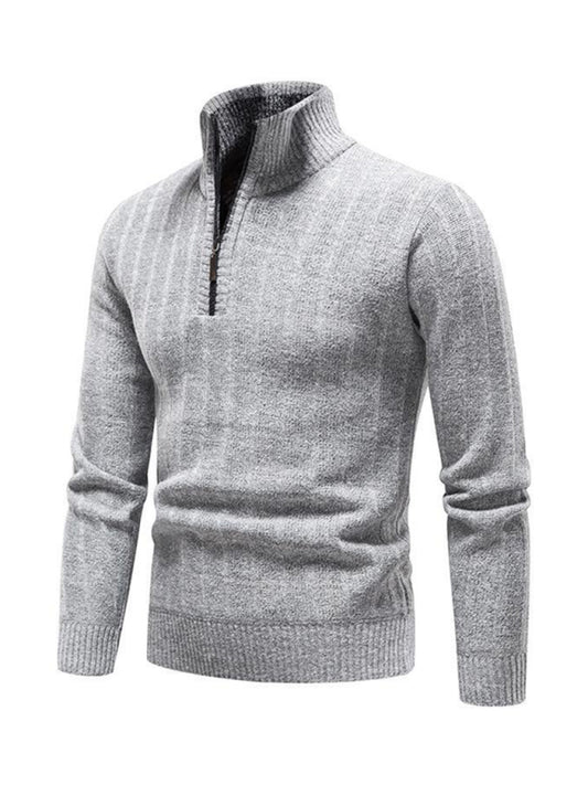 Men's stand collar zipper half cardigan sweater