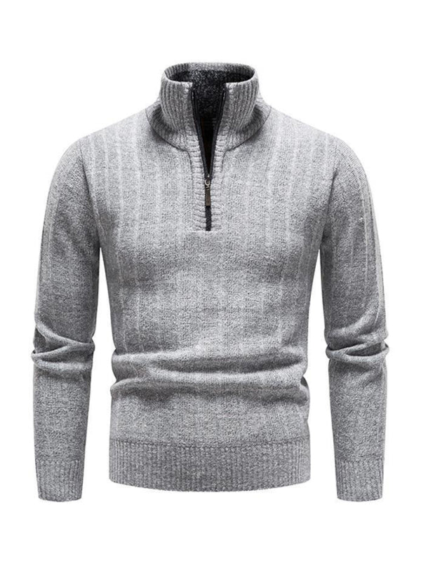 Men's stand collar zipper half cardigan sweater